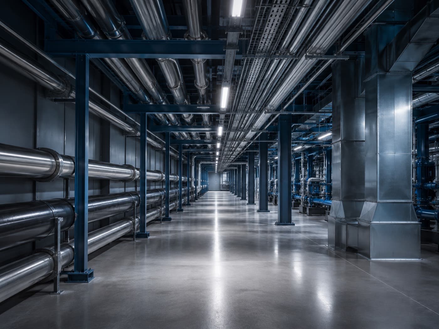 Modern commercial and industrial infrastructure environment with coordinated building services